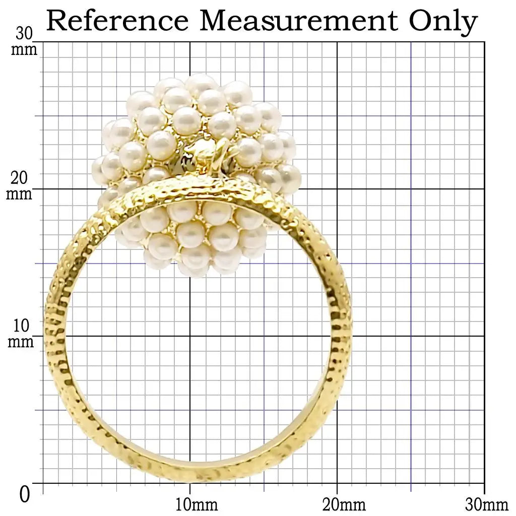 1W060 - Gold Brass Ring with Synthetic Pearl in Citrine Yellow - Alamode - Flyclothing LLC
