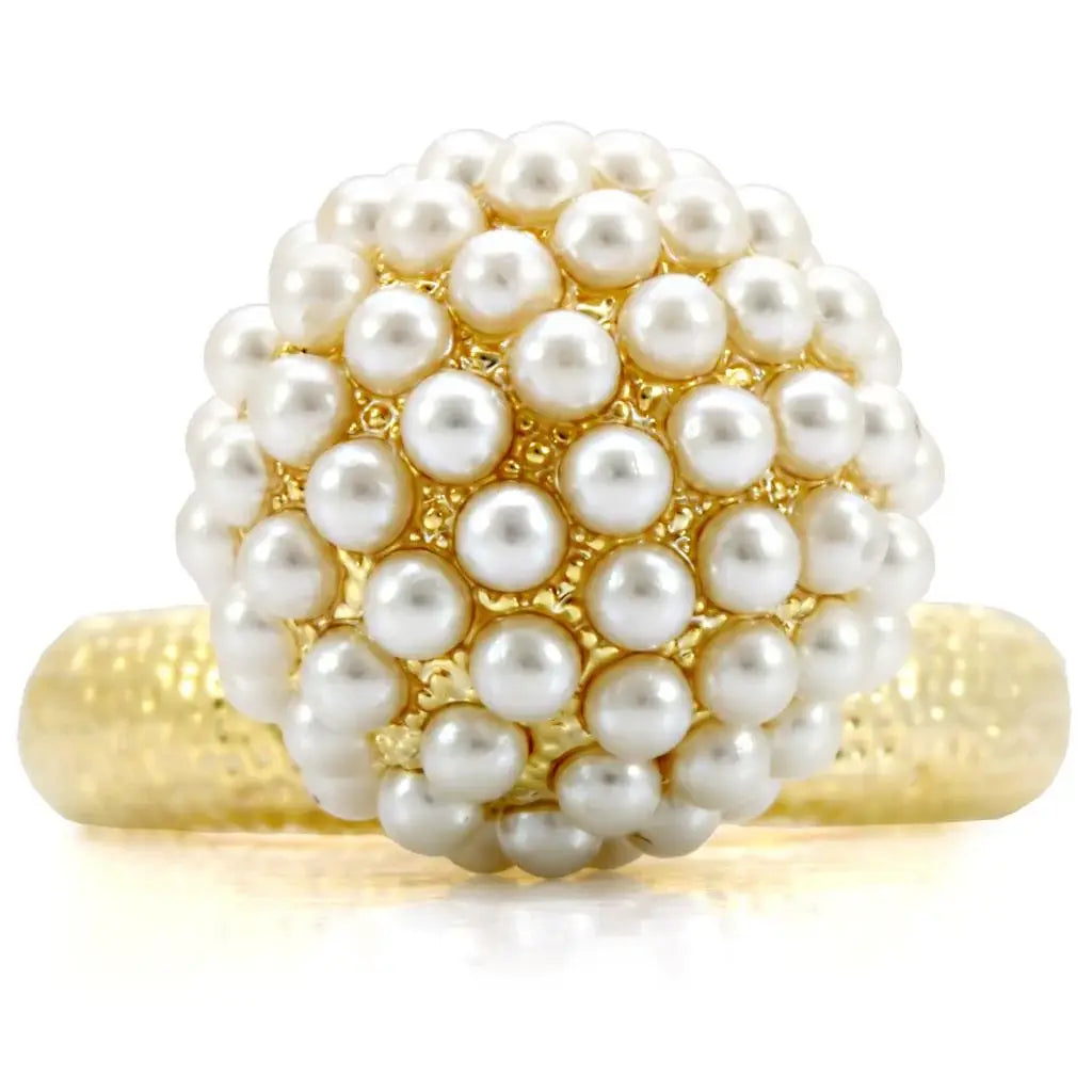 1W060 - Gold Brass Ring with Synthetic Pearl in Citrine Yellow - Alamode - Flyclothing LLC
