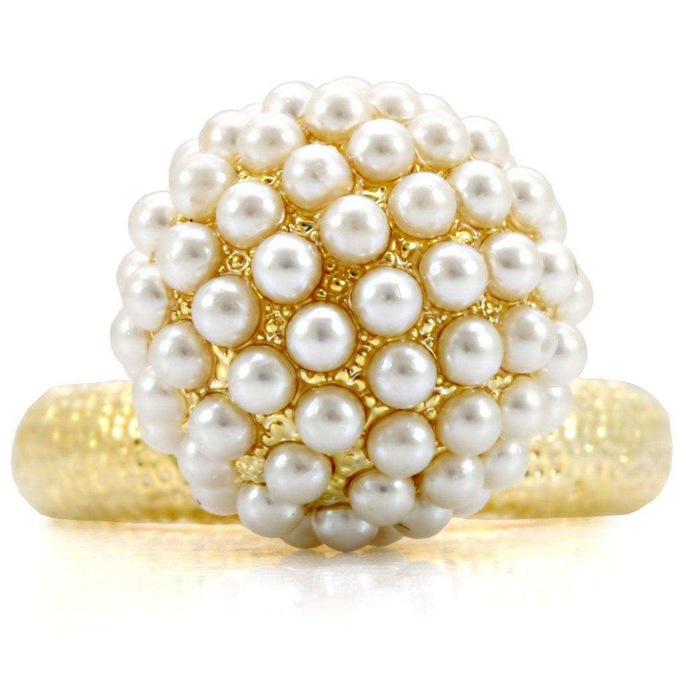 1W060 - Gold Brass Ring with Synthetic Pearl in Citrine Yellow - Alamode - Flyclothing LLC