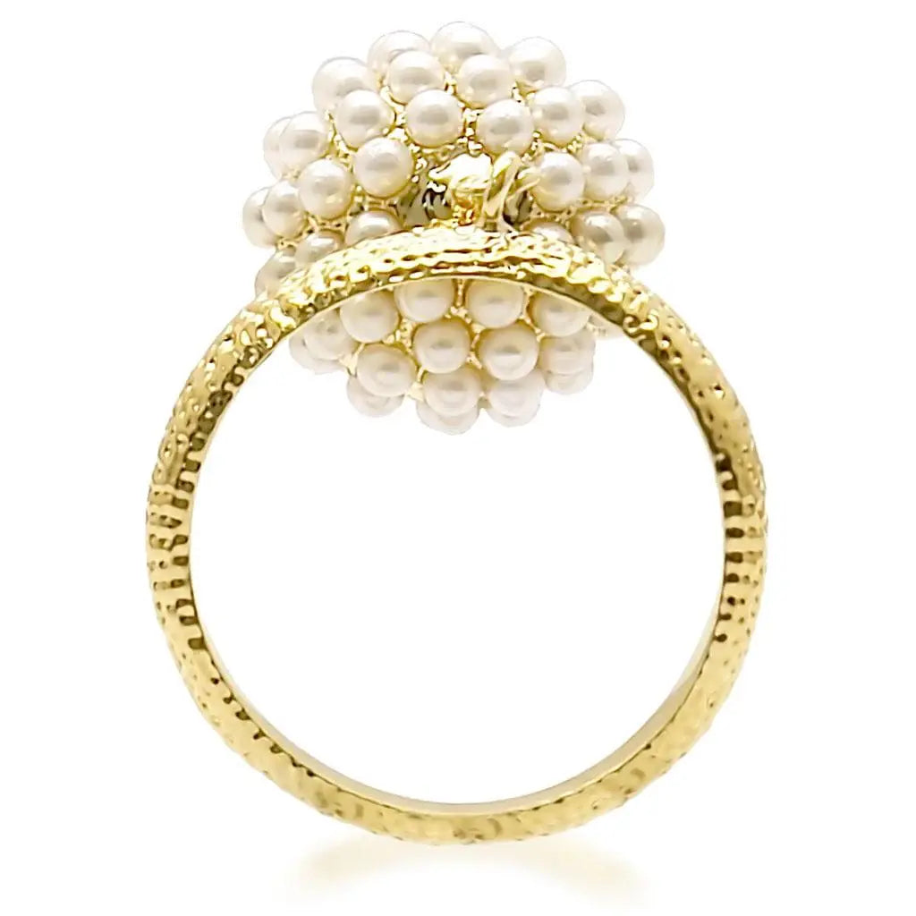 1W060 - Gold Brass Ring with Synthetic Pearl in Citrine Yellow - Alamode - Flyclothing LLC