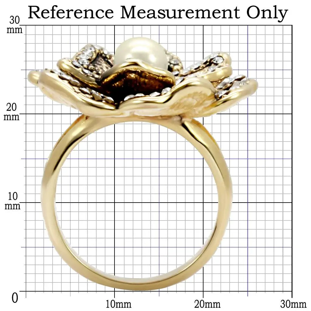1W063 - Gold Brass Ring with Synthetic Pearl in Citrine Yellow - Alamode - Flyclothing LLC