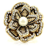 1W063 - Gold Brass Ring with Synthetic Pearl in Citrine Yellow - Alamode