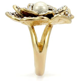 1W063 - Gold Brass Ring with Synthetic Pearl in Citrine Yellow - Alamode - Flyclothing LLC