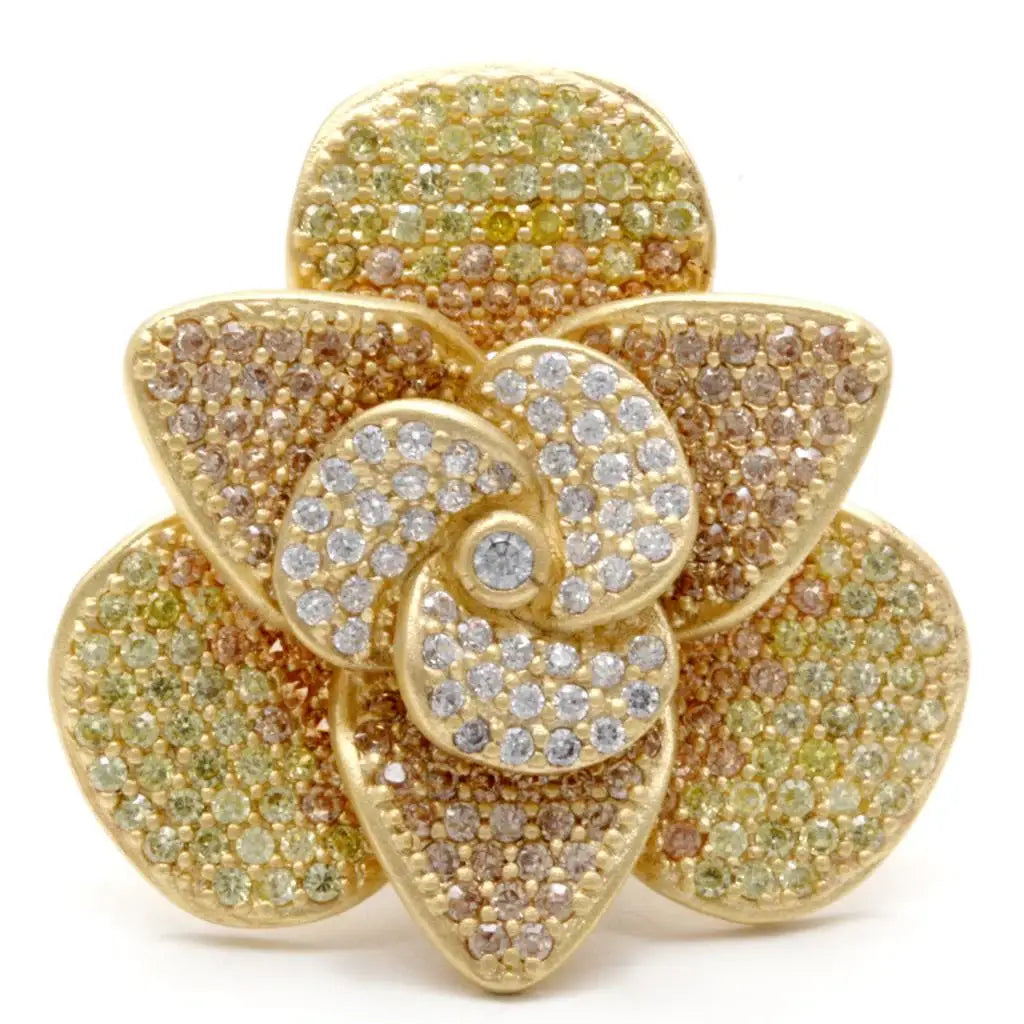 1W091 - Matte Gold Brass Ring with AAA Grade CZ in Multi Color - Alamode - Flyclothing LLC