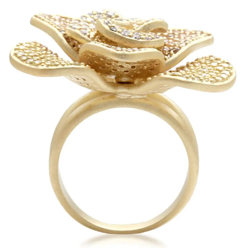 1W091 - Matte Gold Brass Ring with AAA Grade CZ in Multi Color - Alamode - Flyclothing LLC
