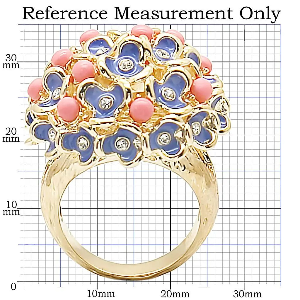 1W106 - Gold Brass Ring with Semi-Precious Coral in Rose - Alamode - Flyclothing LLC