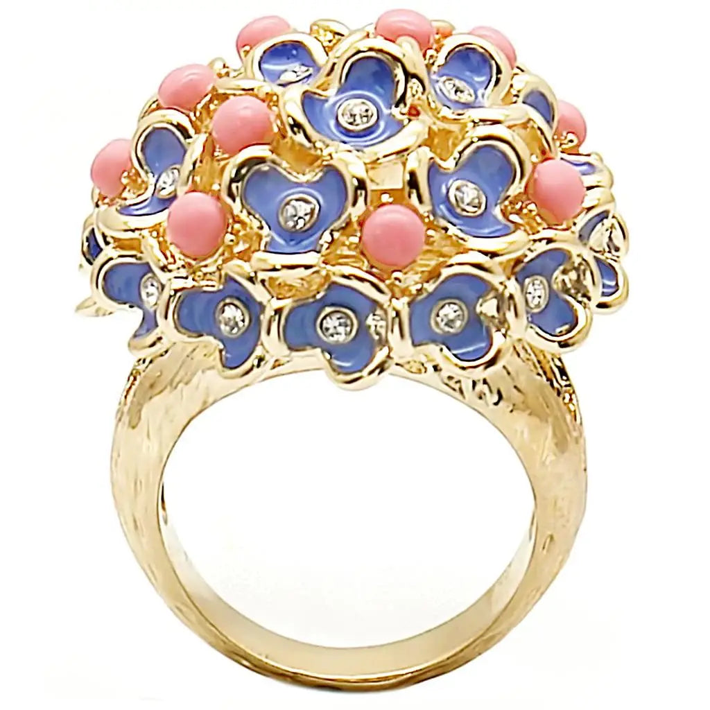 1W106 - Gold Brass Ring with Semi-Precious Coral in Rose - Alamode - Flyclothing LLC