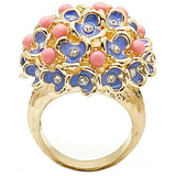 1W106 - Gold Brass Ring with Semi-Precious Coral in Rose - Alamode - Flyclothing LLC