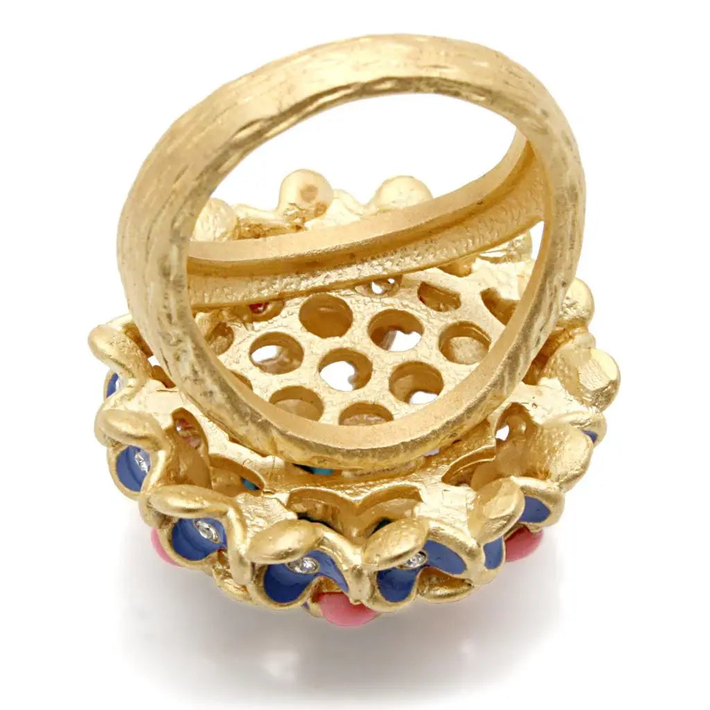 1W106 - Gold Brass Ring with Semi-Precious Coral in Rose - Alamode - Flyclothing LLC