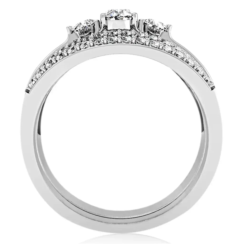 1W162 - Rhodium Brass Ring with AAA Grade CZ in Clear - Alamode - Flyclothing LLC