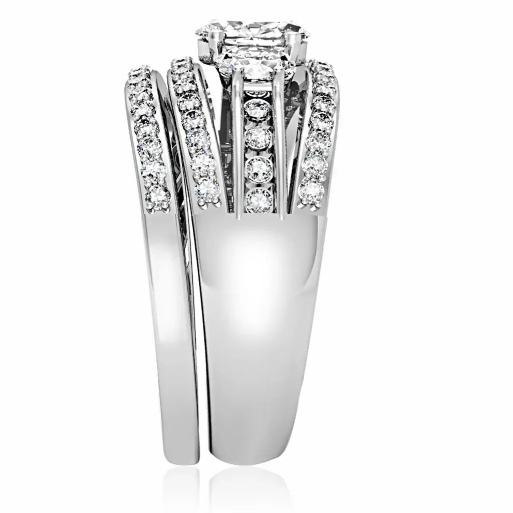 1W162 - Rhodium Brass Ring with AAA Grade CZ in Clear - Alamode - Flyclothing LLC