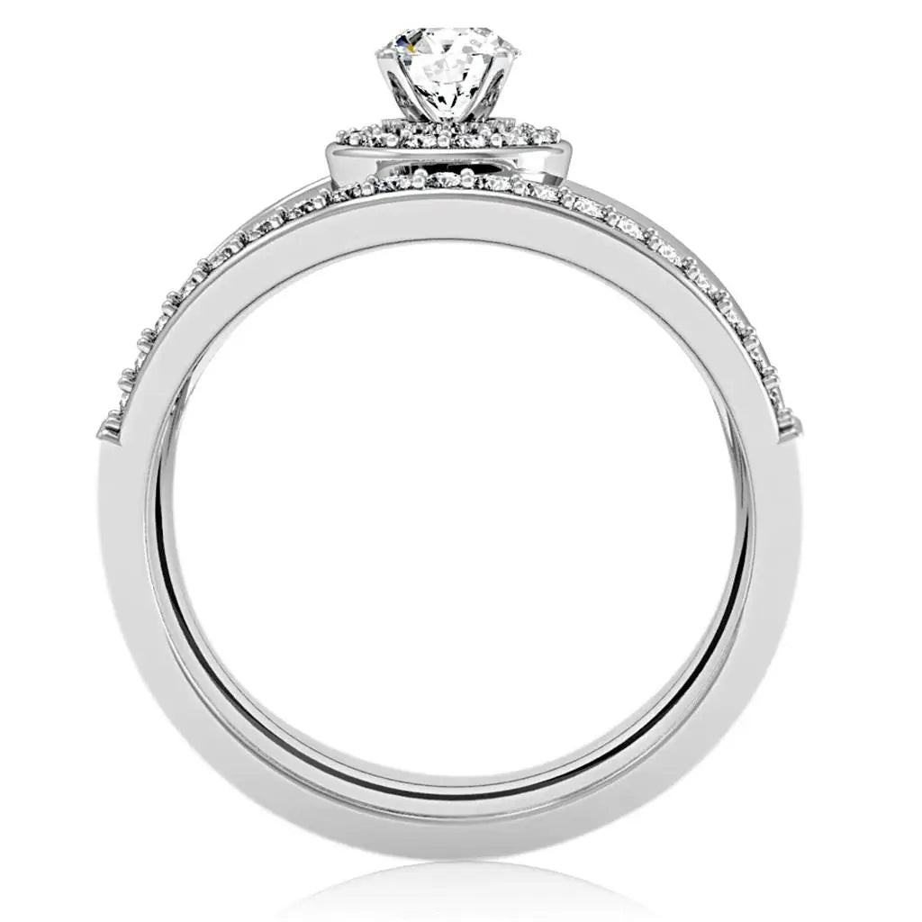 1W164 - Rhodium Brass Ring with AAA Grade CZ in Clear - Alamode - Flyclothing LLC