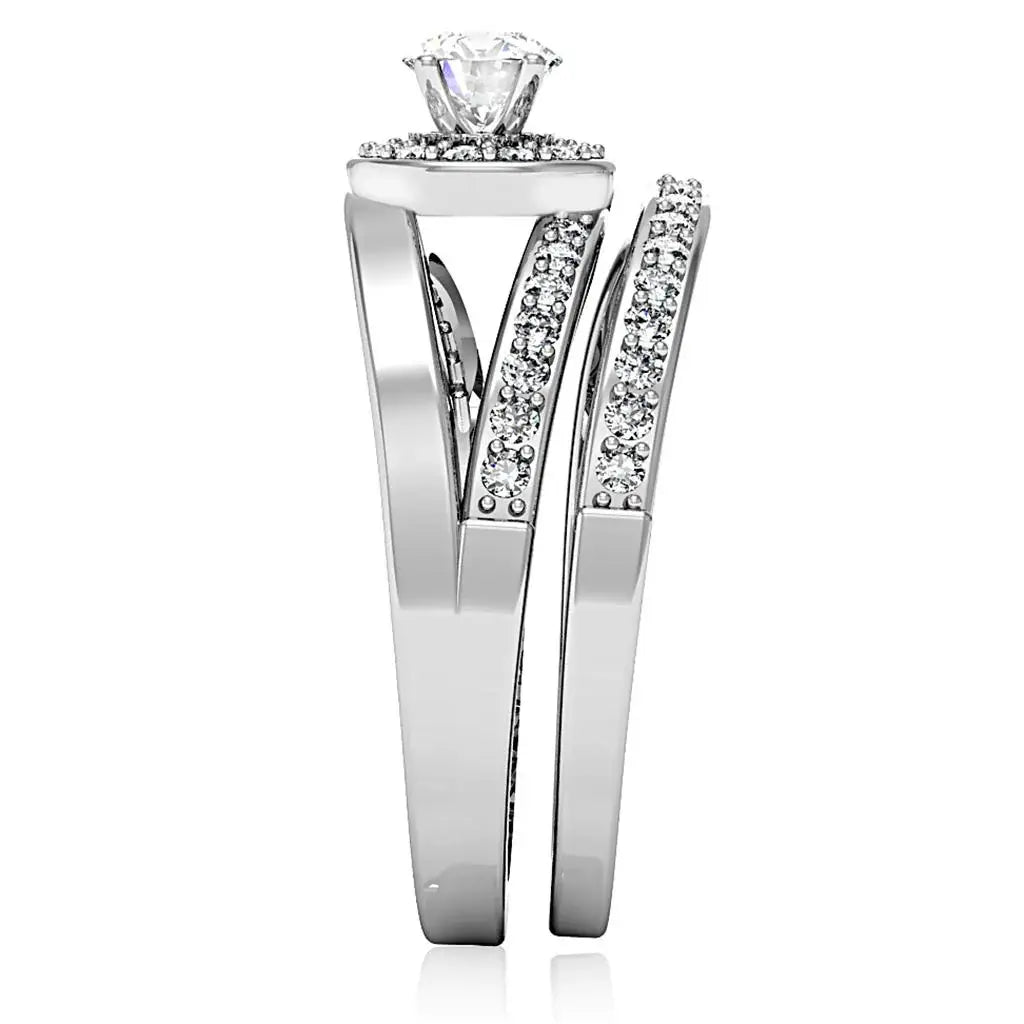 1W164 - Rhodium Brass Ring with AAA Grade CZ in Clear - Alamode - Flyclothing LLC