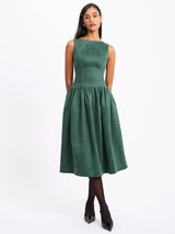 Laila Green Suede Boat Neck Backless Midi Dress - Miss Circle - Flyclothing LLC