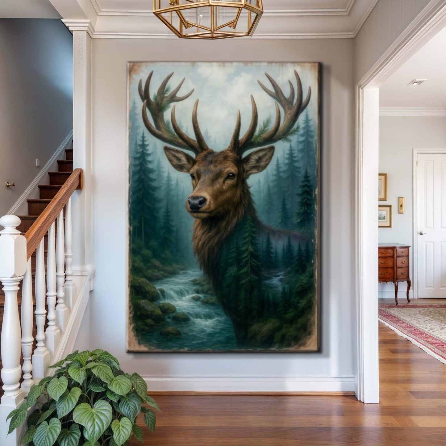 Misty Stag Double Exposure Wall Art - Tailored Canvases - Flyclothing LLC