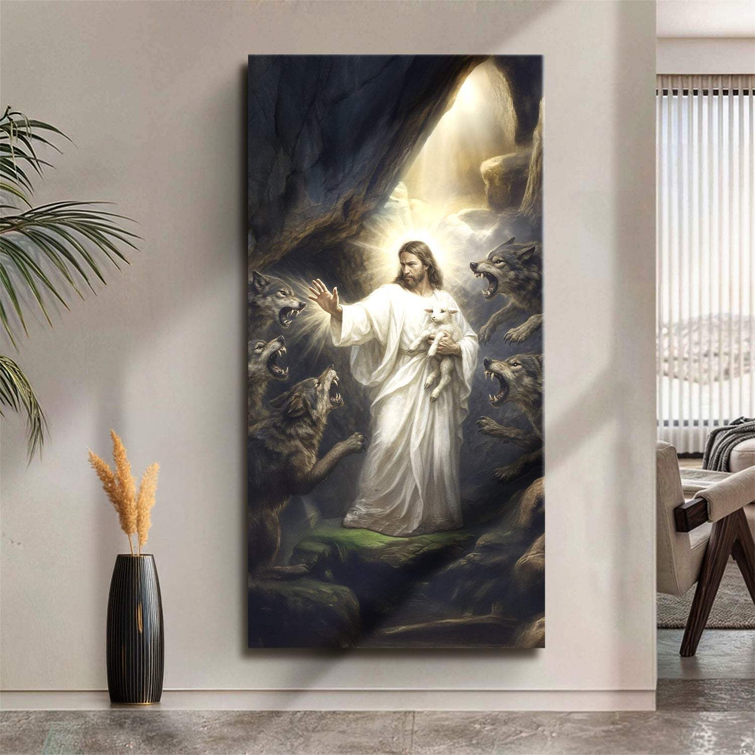 Jesus Protects The Lamb From Wolves Faith Wall Art XV - Tailored Canvases - Flyclothing LLC