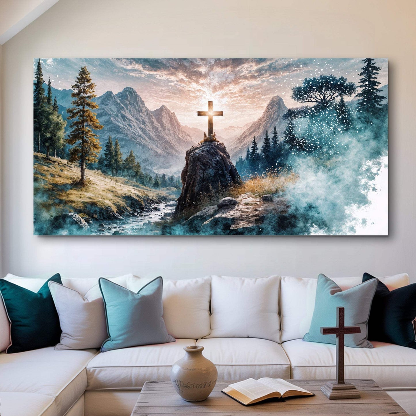 Cross On A Hill Faith Wall Art - Tailored Canvases - Flyclothing LLC