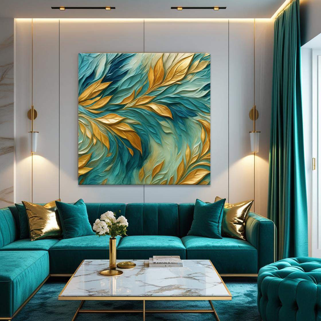 Abstract Gold And Blue Frosty Wall Art - Tailored Canvases - Flyclothing LLC