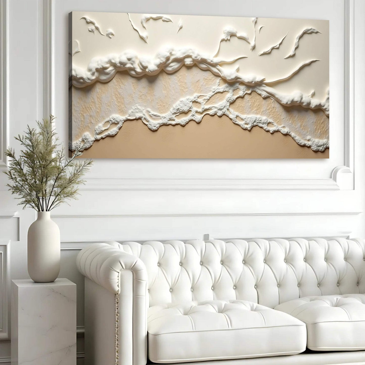 Beige Abstract Ocean Waves Wall Art - Tailored Canvases - Flyclothing LLC