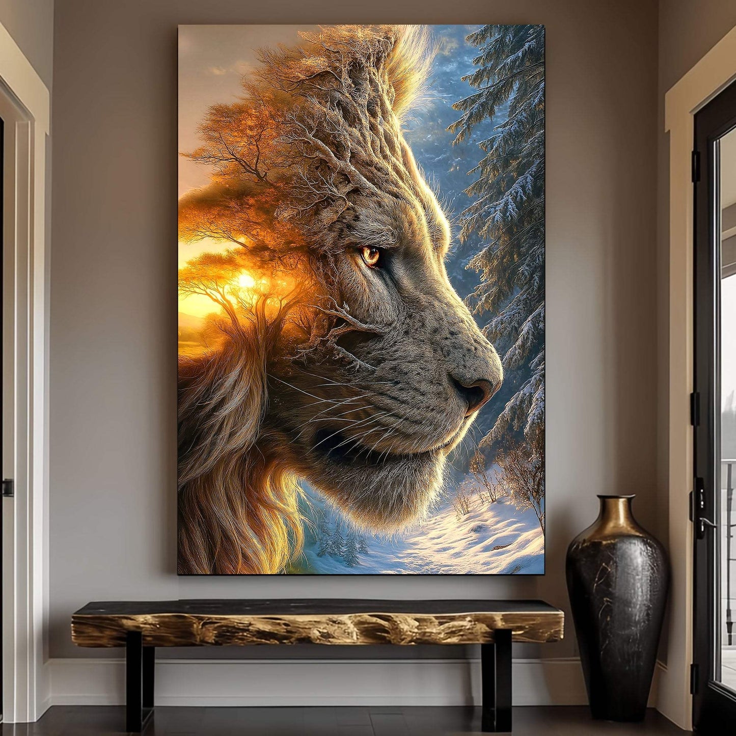 Lion Winter Summer Surrealism Wall Art - Tailored Canvases - Flyclothing LLC
