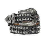 Black Skull Buckle With Black & Crystal Shiny Rhinestone Belt - Rhinestone Belt Store - Flyclothing LLC