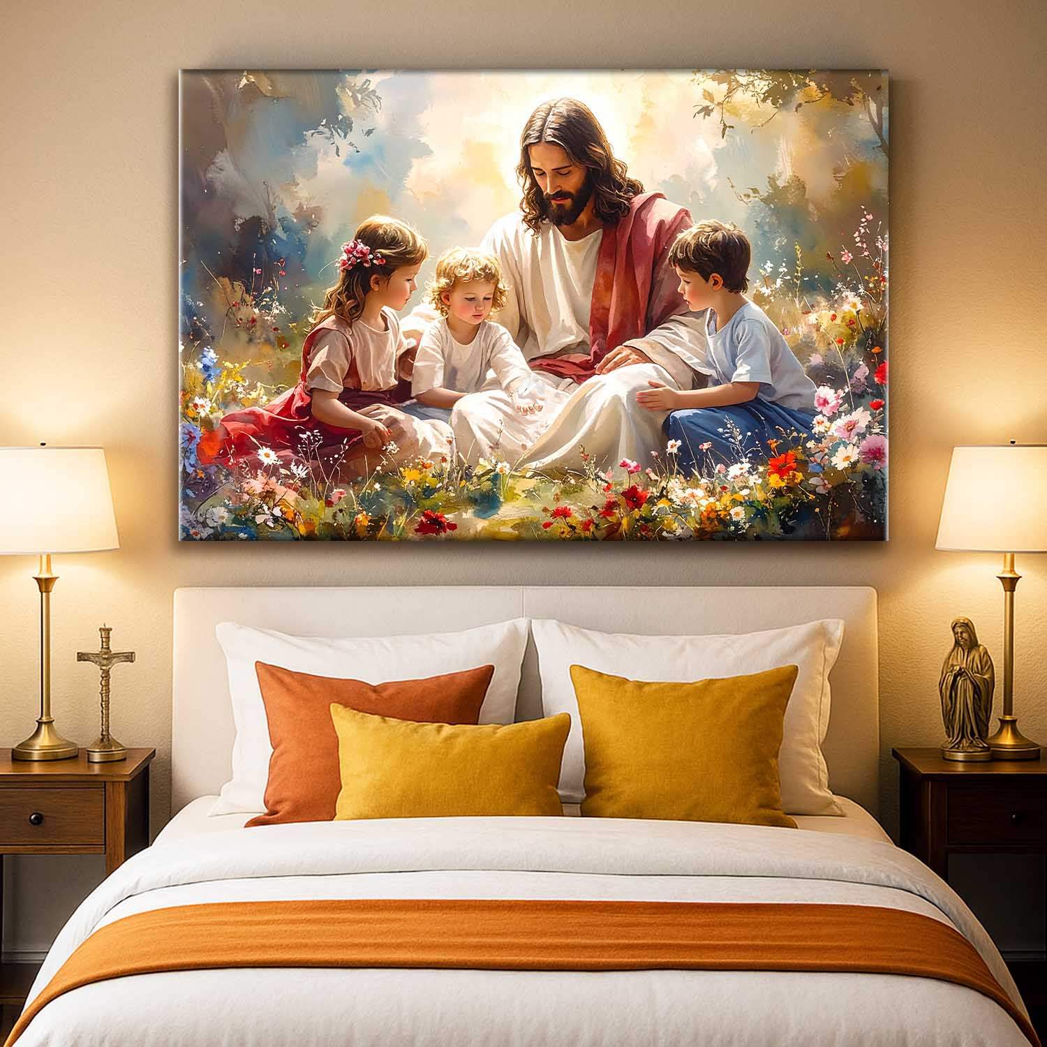 Jesus With Children Faith Wall Art II - Tailored Canvases - Flyclothing LLC