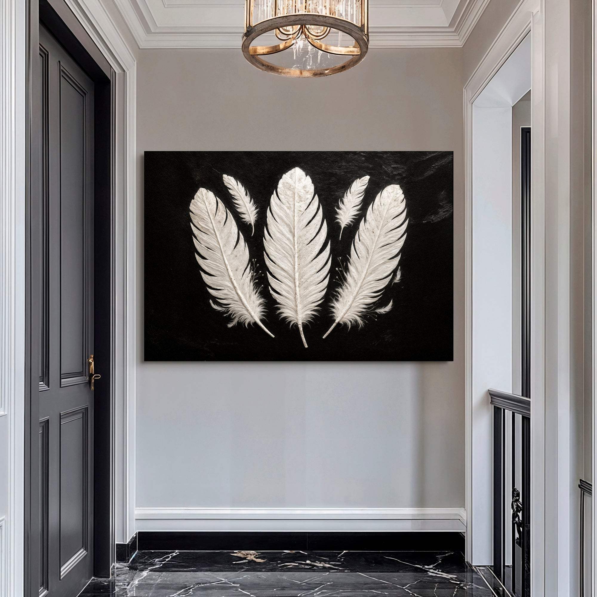 Minimalist Monochrome Feather Wall Art - Tailored Canvases - Flyclothing LLC