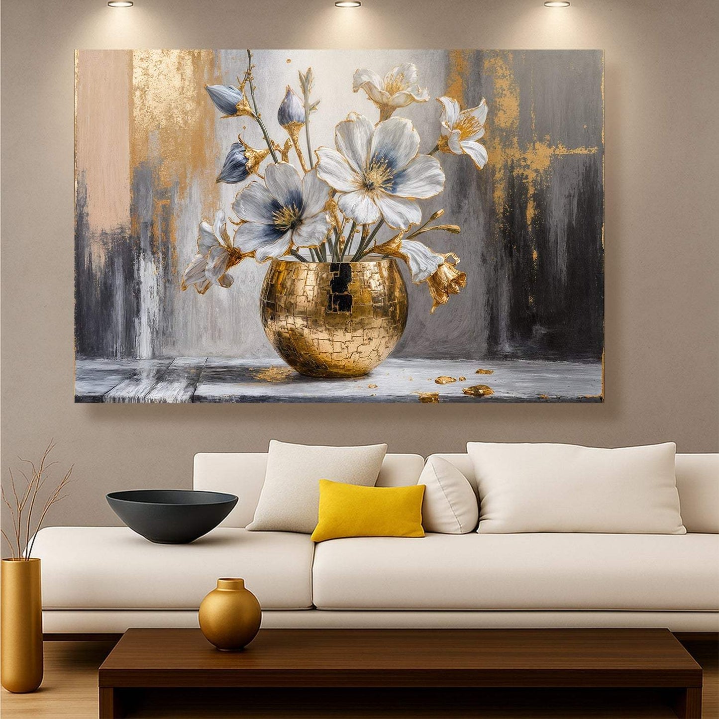 Magnolia Bloom in Gold Abstract Wall Art - Tailored Canvases - Flyclothing LLC