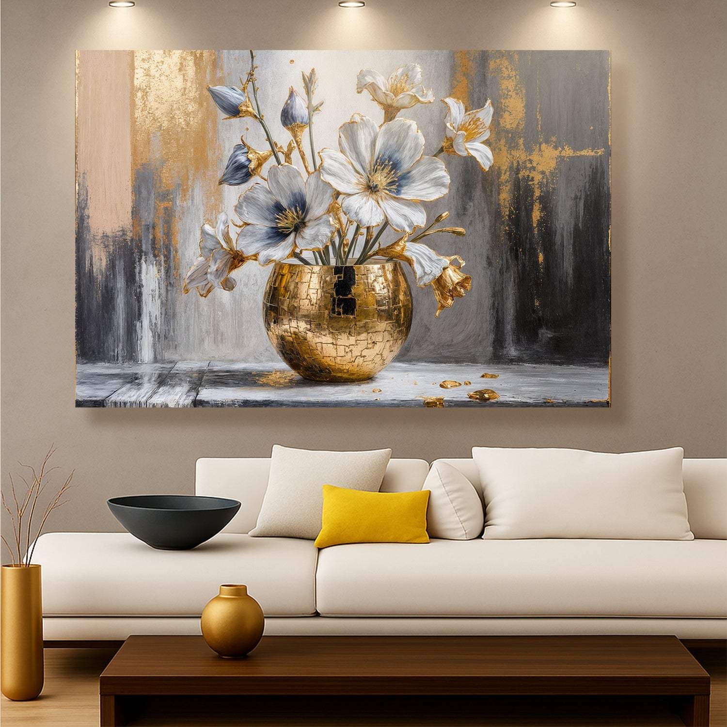 Magnolia Bloom in Gold Abstract Wall Art - Tailored Canvases - Flyclothing LLC
