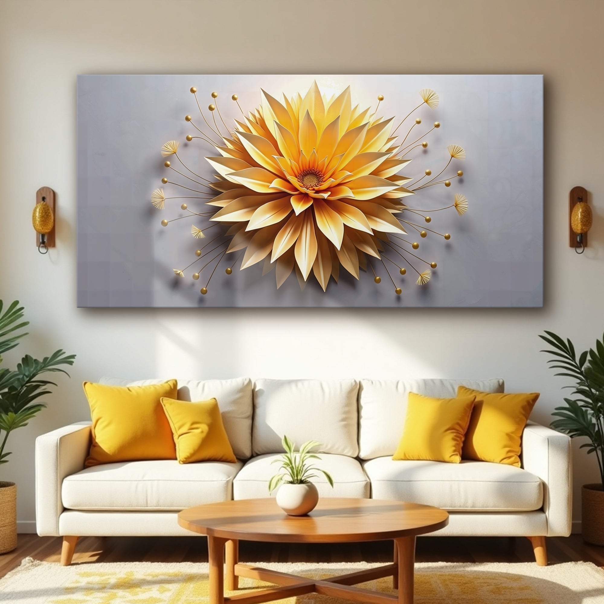 Golden Dandelion Minimalist Abstract Wall Art - Tailored Canvases - Flyclothing LLC