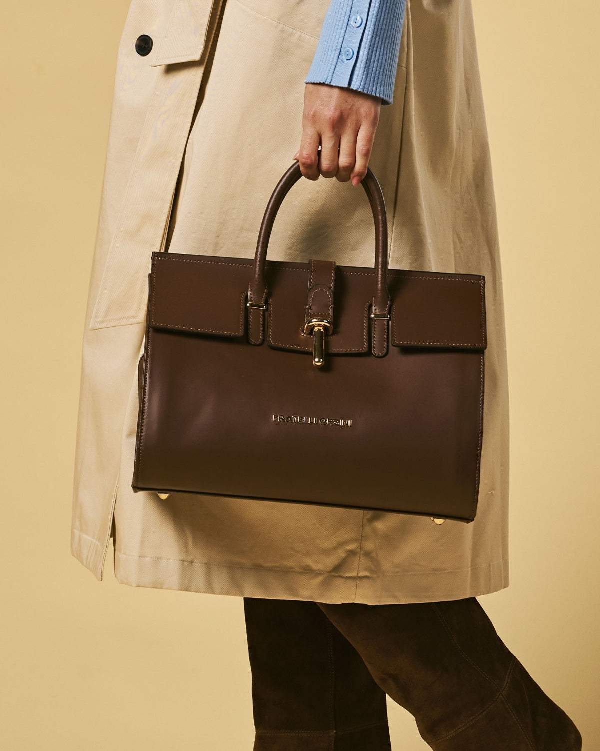 Oriana (brown) - Italian calf leather women's handbag (with shoulder strap)