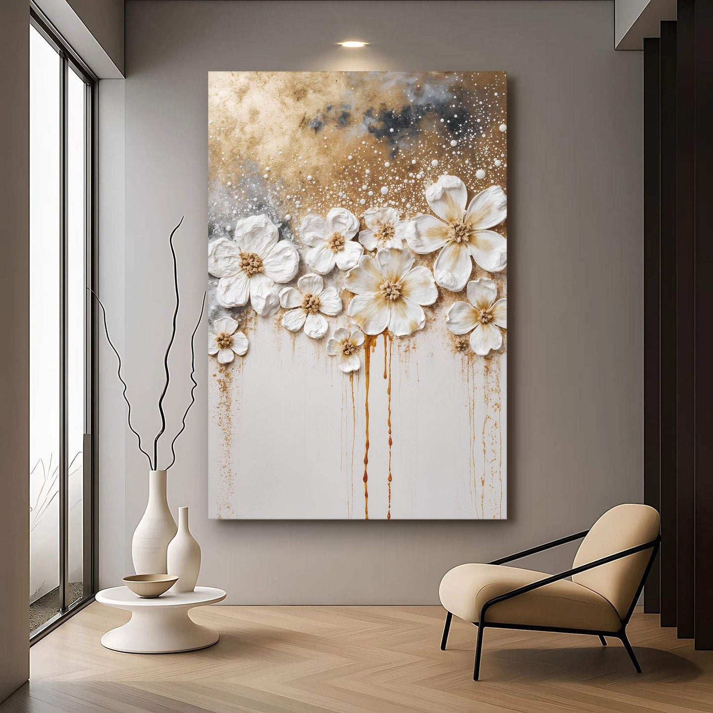 Gold Floral Wall Art - Tailored Canvases - Flyclothing LLC