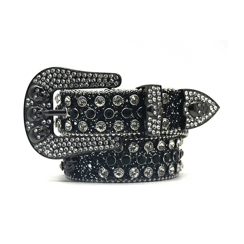 Black Skull With Black & Crystal Rhinestone Belt - Rhinestone Belt Store - Flyclothing LLC