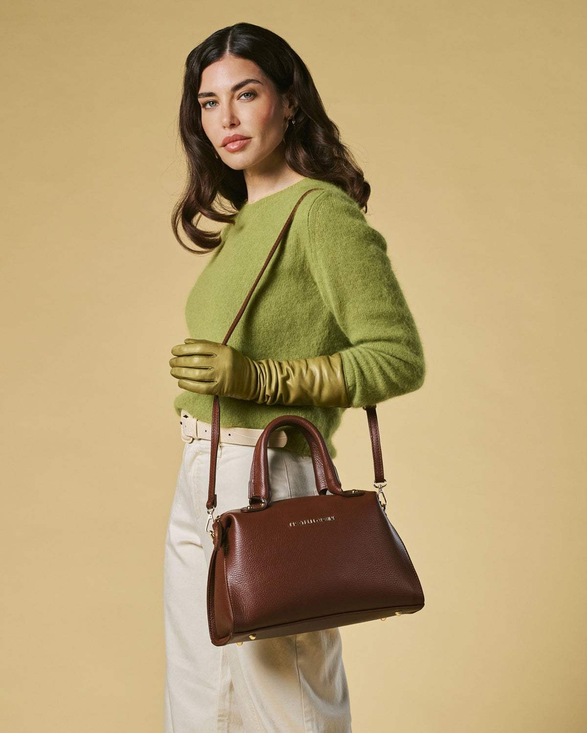 Zita (brown) - Italian calf leather women's handbag (with shoulder strap) - Leather Gloves Online - Flyclothing LLC