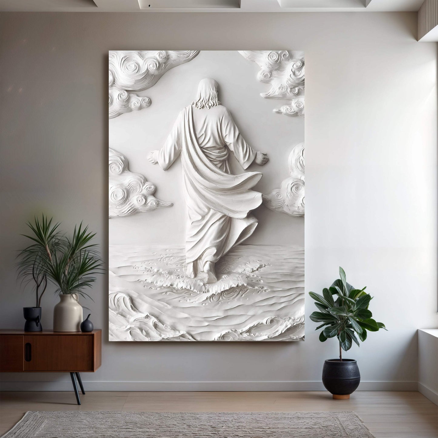3D Minimalist Jesus Walking on Water Wall Art - Tailored Canvases - Flyclothing LLC