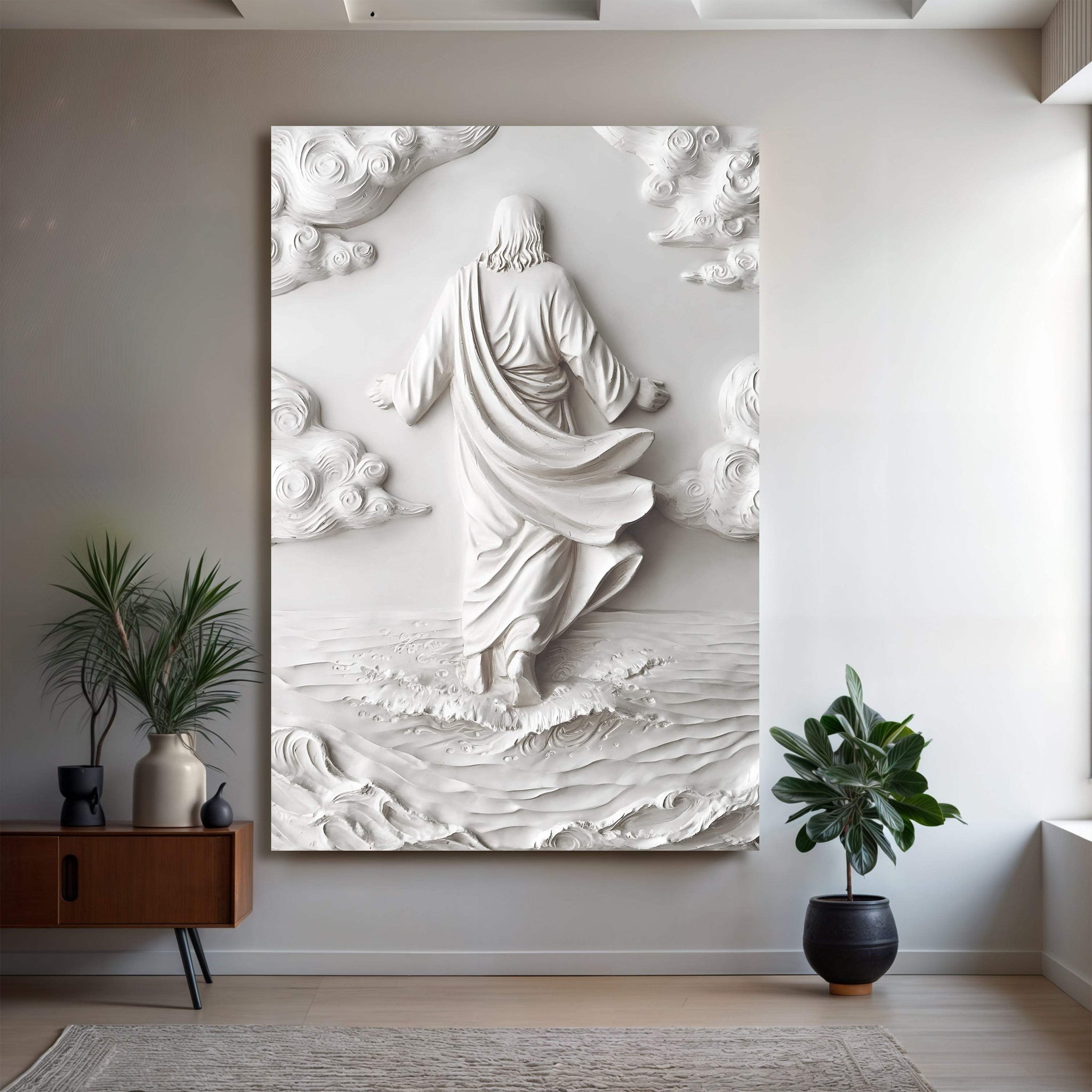 3D Minimalist Jesus Walking on Water Wall Art - Tailored Canvases - Flyclothing LLC