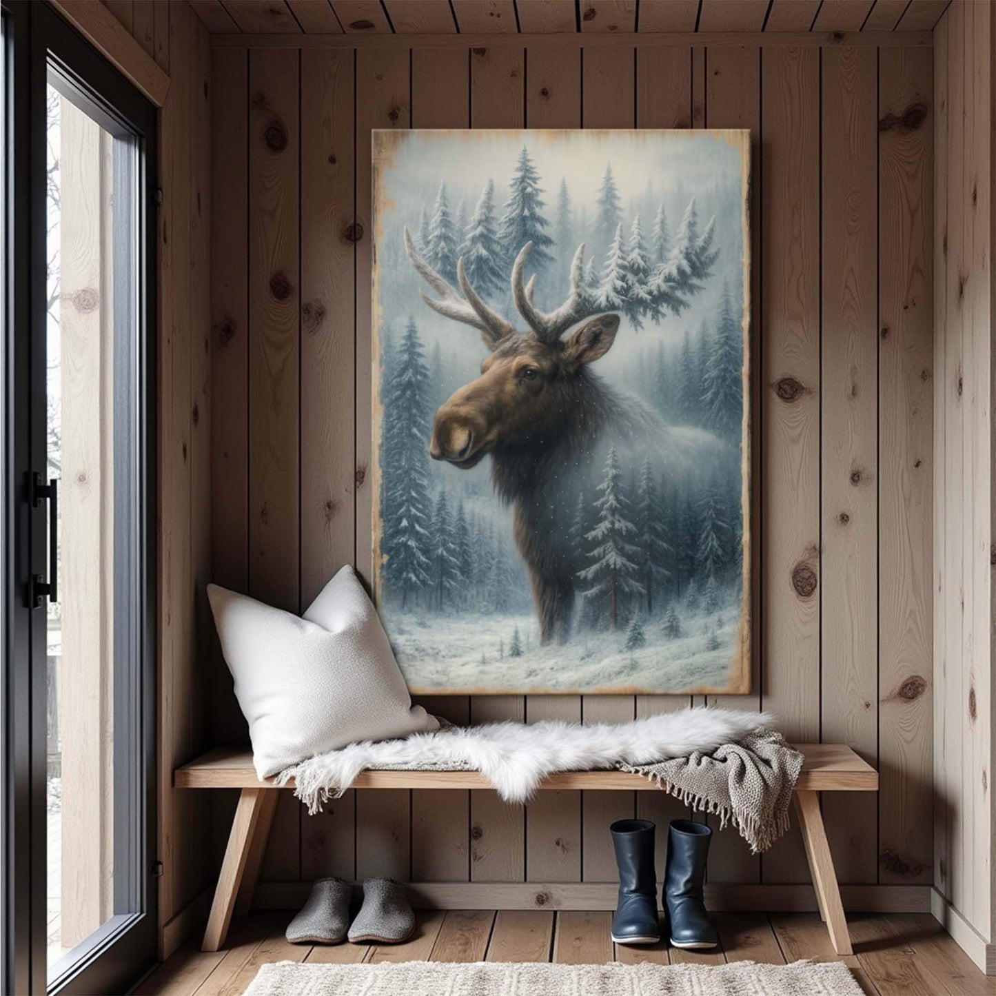 Snowy Forest Moose Double Exposure Wall Art - Tailored Canvases - Flyclothing LLC