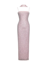 Raizel Pink Beaded Sequin Bodycon Gown with Scarf - Miss Circle - Flyclothing LLC