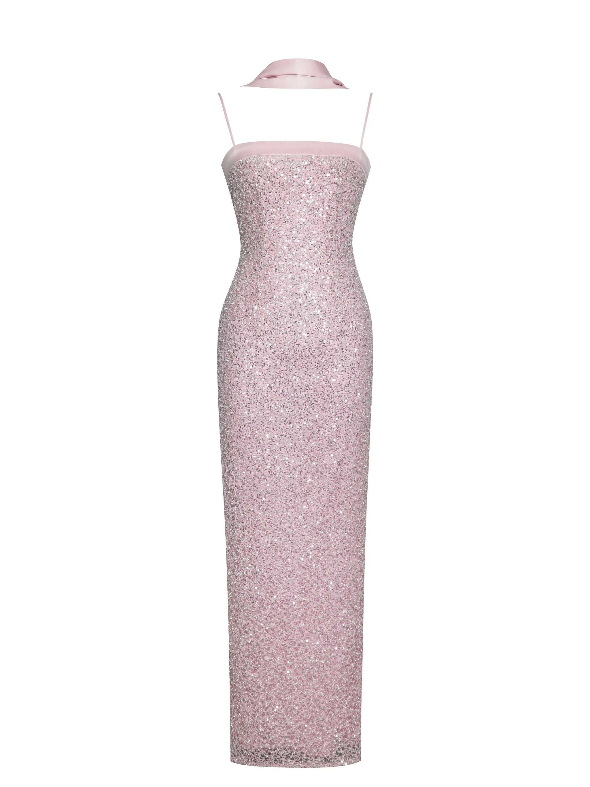 Raizel Pink Beaded Sequin Bodycon Gown with Scarf - Miss Circle - Flyclothing LLC