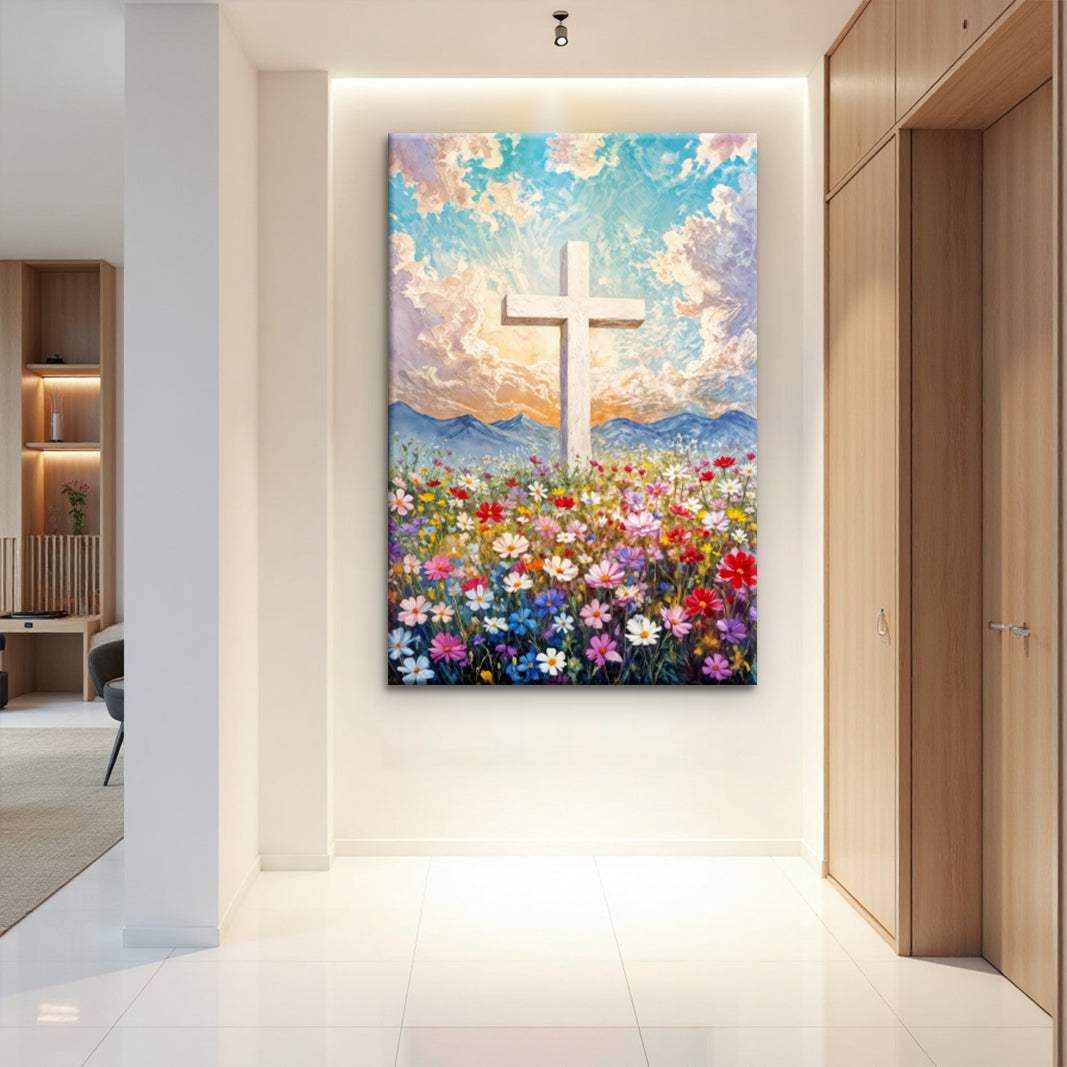 Cross Floral Field Faith Wall Art II - Tailored Canvases - Flyclothing LLC