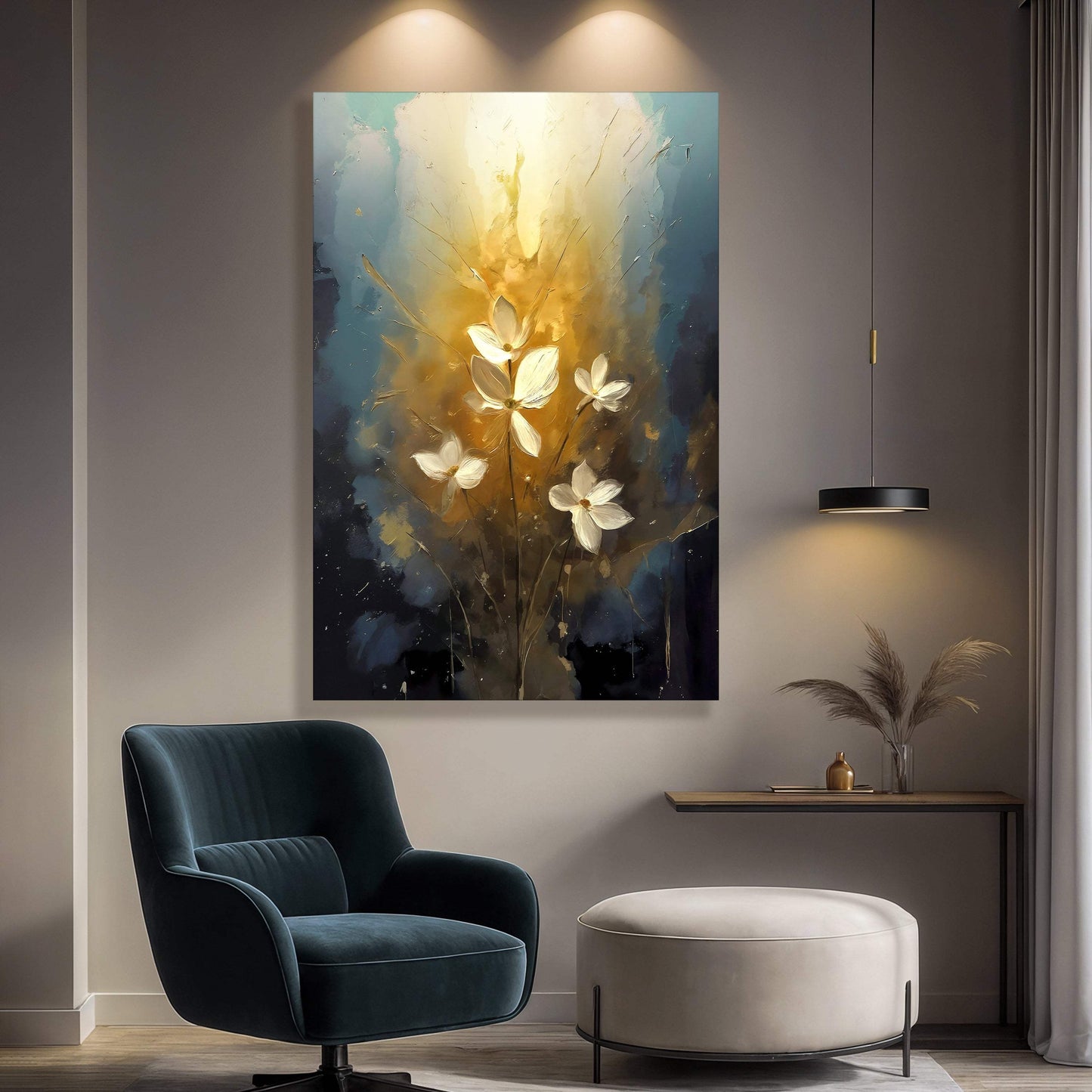 Golden Glow Elegant Flower Wall Art - Tailored Canvases - Flyclothing LLC