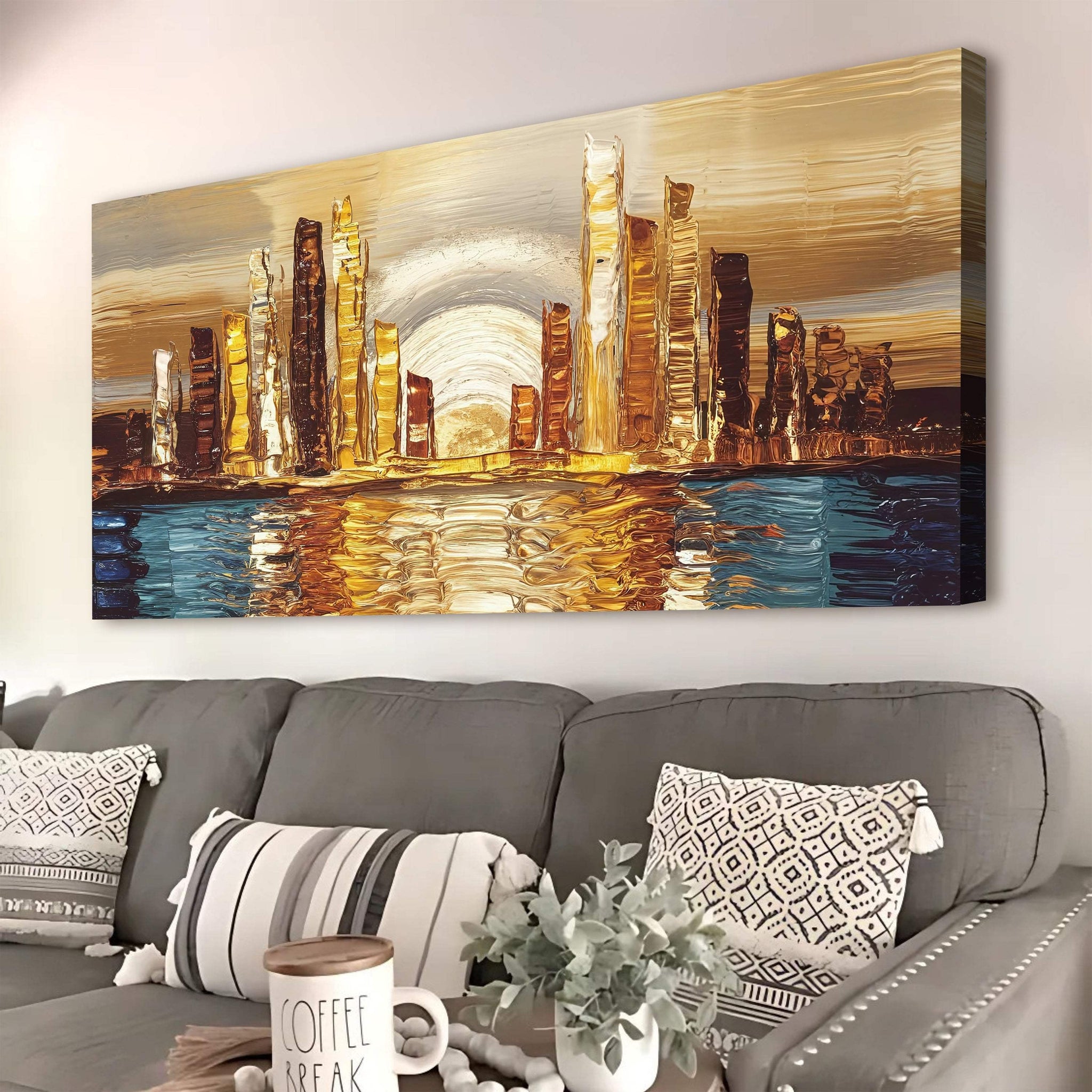 Golden Metropolis Abstract Impasto Wall Art - Tailored Canvases - Flyclothing LLC