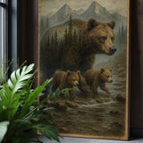 Mother Bear and Cubs Crossing Double Exposure Wall Art - Tailored Canvases - Flyclothing LLC