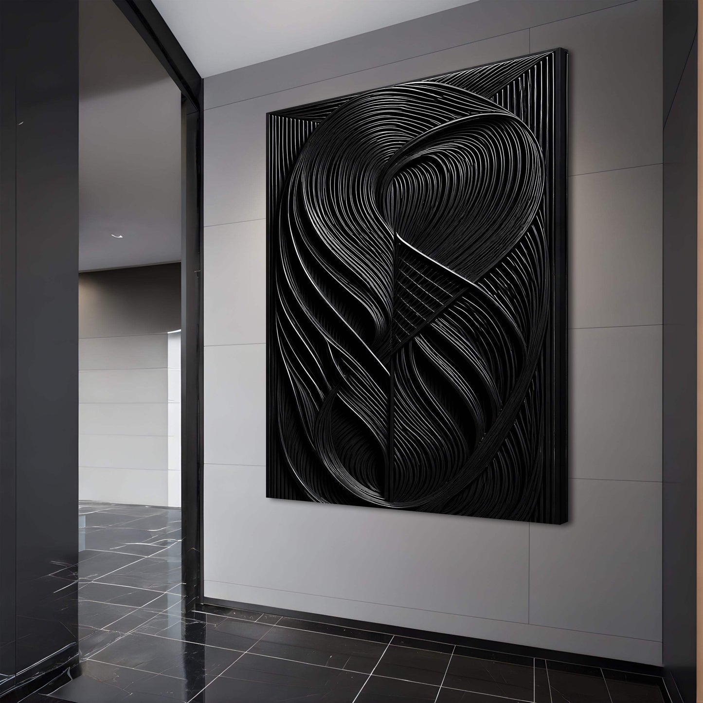 Modern Black Waves Wall Art - Tailored Canvases - Flyclothing LLC