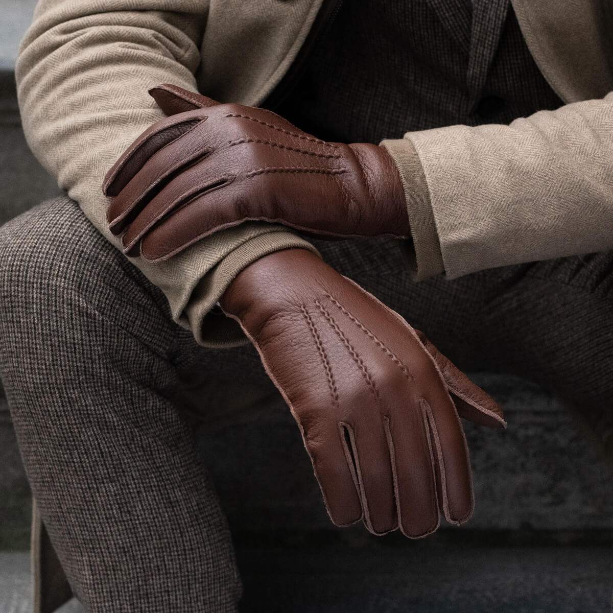 Diego (brown) - Italian gloves made of American deerskin leather with rabbit fur lining - Leather Gloves Online - Flyclothing LLC