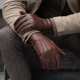 Diego (brown) - Italian gloves made of American deerskin leather with rabbit fur lining - Leather Gloves Online - Flyclothing LLC
