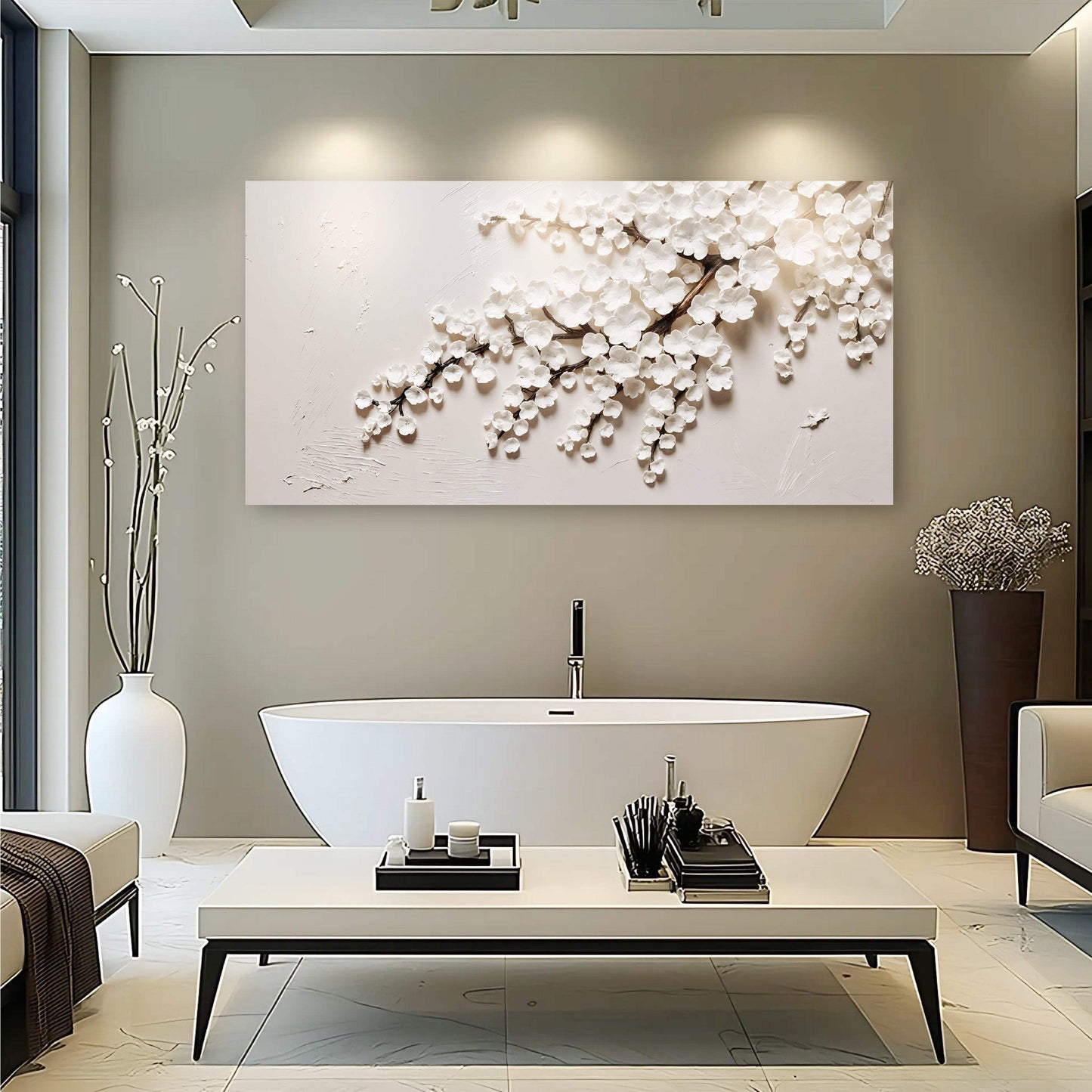 White Cherry Blossom Wall Art - Tailored Canvases - Flyclothing LLC