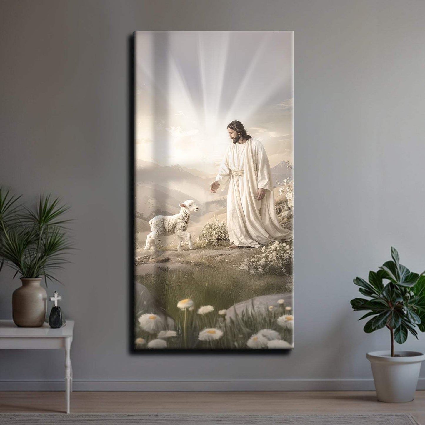 Jesus Protects The Lamb From Wolves Faith Wall Art XII - Tailored Canvases - Flyclothing LLC