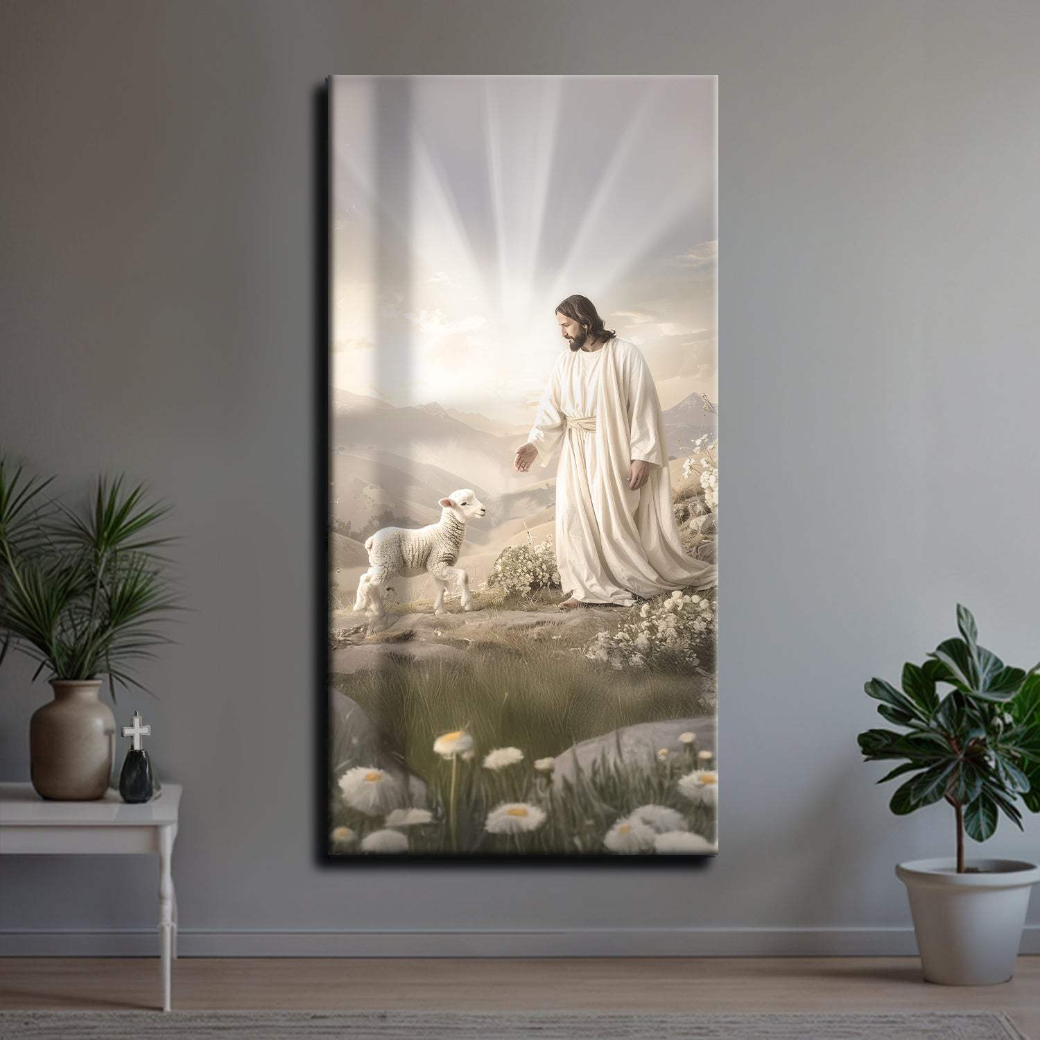 Jesus Protects The Lamb From Wolves Faith Wall Art XII - Tailored Canvases - Flyclothing LLC