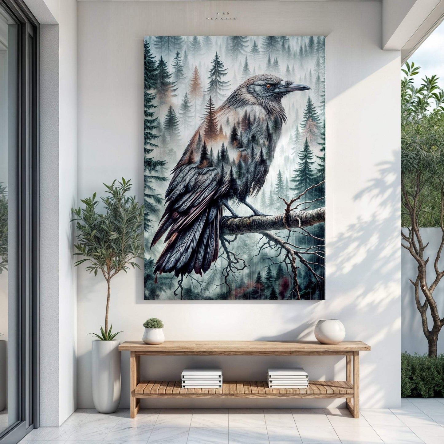 Crow Double Exposure Wall Art - Tailored Canvases - Flyclothing LLC